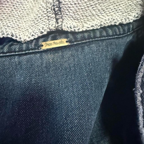 Free People Dark Denim Jacket with Heathered Gray Sleeves - Picture 5 of 7